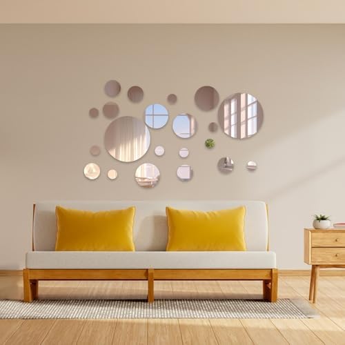30Pcs Round Mirror Tiles Self Adhesive, 4 Sizes Acrylic Mirror Wall Decals Mirrors Tile Decorative Mosaic Mirrors Sheets for Bathroom, Bedroom, Wall Decor, DIY Projects - Image 4