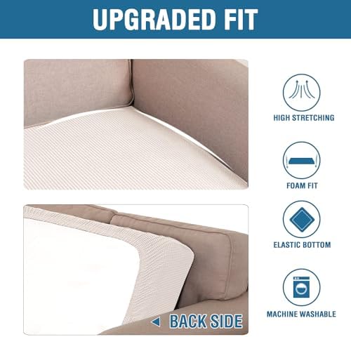 H.VERSAILTEX Super Stretch Individual Seat Cushion Covers Sofa Covers Couch Cushion Covers Slipcover Sets Thick Jacquard Textured Twill Fabric (1 Piece Sofa Cushion Cover, Ivory) - Image 6