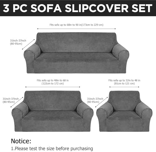 Peryiter 3 Pcs Couch and Loveseat Sofa Covers,Dark Gray,Velvet - Image 2