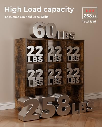 GTPLAYER 9-Cube Storage Organizer, Fits 11" Bins, Vertical or Horizontal Use, Opening Bookshelf, Partial Back Panels, Design Bookcase, for Living Room, Media Console, Hallway, Rustic Brown - Image 6