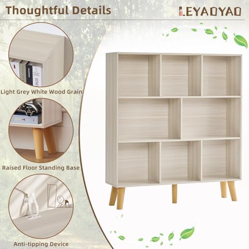 LEYAOYAO 8 Cube Bookshelf,Mid-Century Modern Bookcase with Legs,Light Grey - Image 5