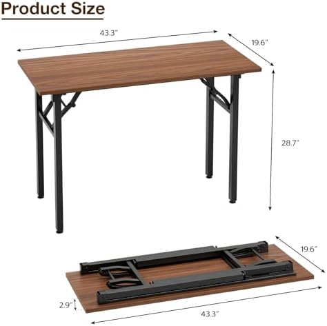 TEMI Small Computer Desk Folding Table - 43.3" Foldable Office Desk, No Assembly, Perfect for Small Spaces in Bedroom, Dorm, or Apartment, Portable Mini Desk or Study Table with Compact Design, Walnut - Image 3