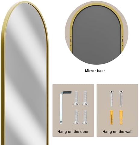Vlush Door Mirror, Full Length Mirrors Over The Door, 14'' x 48'' Hanging/Rectangular Wall Mirror, Wall-Mounted/Hanging/Leaning, Home Decor,(Gold) - Image 4