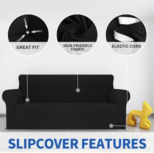 MAXIJIN Chair Covers for Living Room 1 Piece Stretch Sofa Chair Slipcovers with Arms (31"-46") Furniture Protector for Dog Pet Couch Armchair Cover (Chair, Diamond Pattern Black) - Image 4