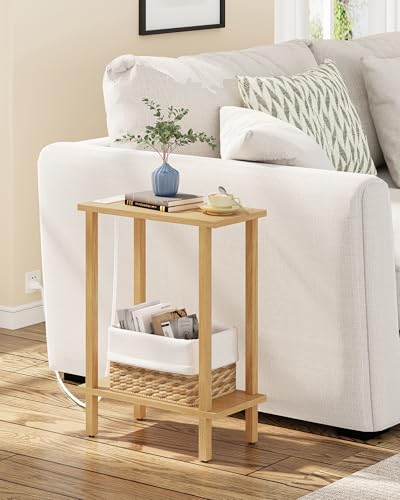 TUTOTAK Narrow Side Table, 2-Tier Small End Table with Charging Station by ChoosetutotakFurnitureBuildYourCozyHome