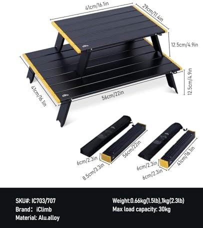 iClimb Ultralight Compact Mini Beach Picnic Folding Alu. Table with Carry Bag, Two Size (Black - S) - Image 3