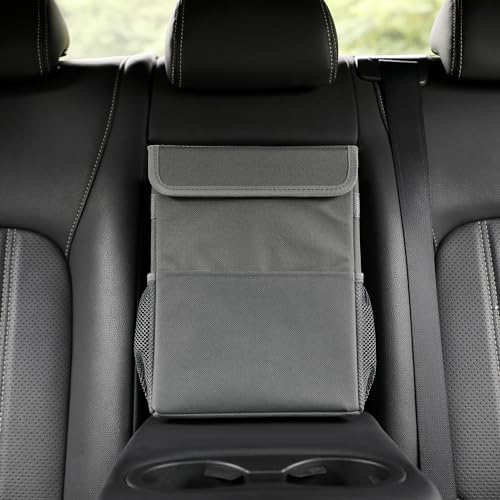 AOKJOY Car Garbage can with lid Leak Proof Vehicle Trash Can 3 Storage Pockets Hanging Waterproof car Trash Bag for SUV Grey - Image 6