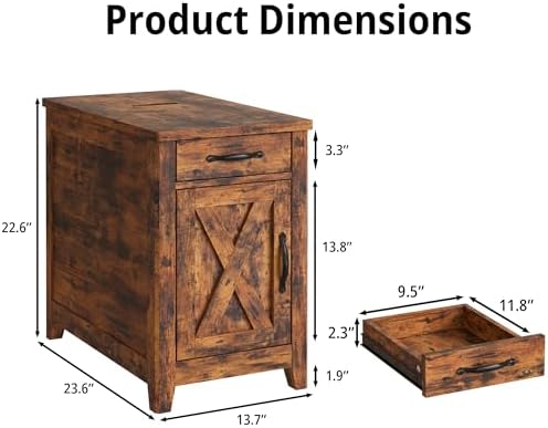IRONCK End Table with Charging Station, Farmhouse Narrow Side Table with Drawer and Cup Holder, End Table Set of 2 with USB Ports and Outlets for Living Room, Vintage Brown - Image 5