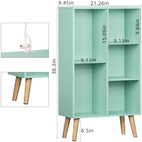 LEYAOYAO 5 Cube Bookshelf, Mid-Century Modern Book Shelf with Legs, Green - Image 3
