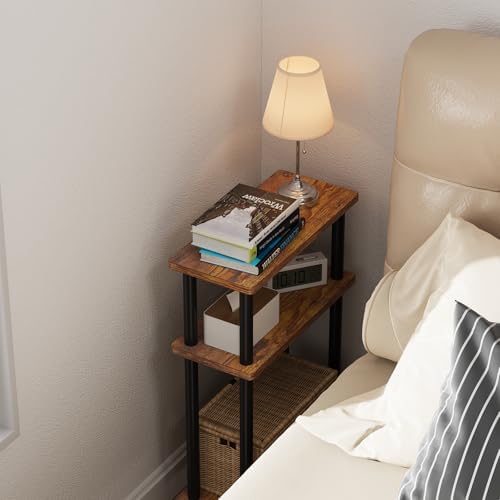 Apicizon Small Narrow Side Table, 3-Tier Skinny End Table, Brown and Black - Image 3
