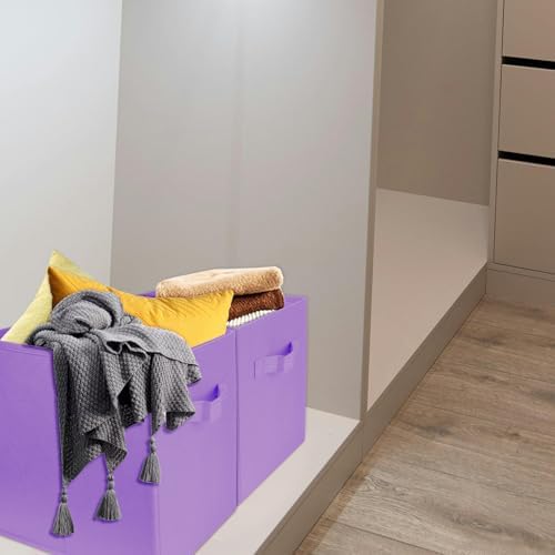 3 Pcs Storage Cubes, 10.5 Inch Collapsible Storage Bins, Fabric Foldable Bins for Organization, Durable Storage Bins for Closet, Shelves, Offices (Light Purple) - Image 5