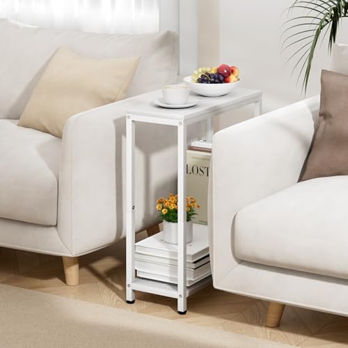 SLEEPING LAMB Narrow End Tables Living Room Set of 2 Small Side Table for Small Space, 2 Tier Slim Skinny Night Stand for Bedroom, Couch Beside Nightstands, White - Image 3