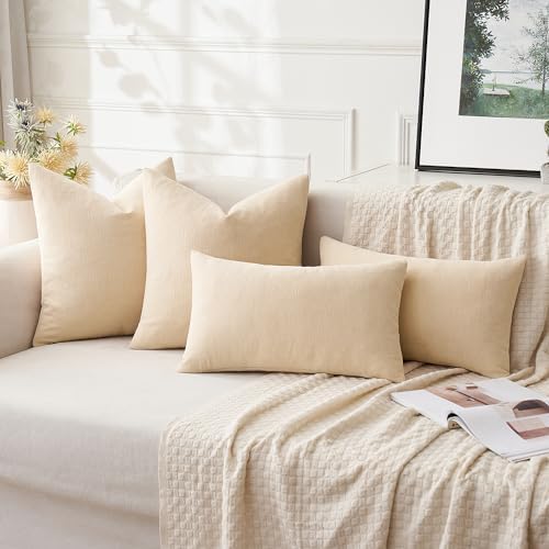 MIULEE Beige Chenille Couch Euro Throw Pillow Covers, 22x22 - Image 4