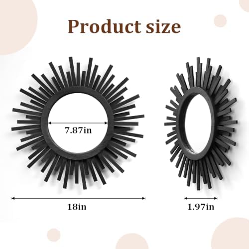 18 Inch Boho Sunburst Mirror, Round Wooden Wall Decor Starburst Sun Mirror for Bedroom, Living Room, Bathroom, Hallway, Balcony, Farmhouse Entryway, Housewarming Gift（Black - Image 3