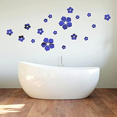 Philbinden Acrylic Mirror Floral Wall Stickers Self Adhesive Mirror Wall Decor Removable Mirror Decor 3D Flower DIY Wall Sticker for Living Room Bedroom Bathroom (Blue) - Image 2