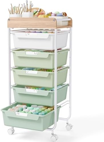 SYKIARIOL Utility Cart with Drawers,Craft Cart with 5 Drawers,Green by SYKIARIOL