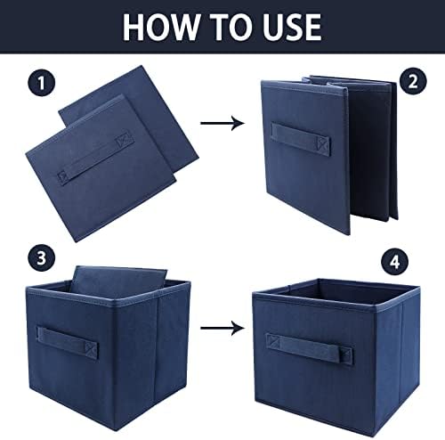 EBIGIC Storage bins collapsible storage bins,cube storage organizer （Pack of 3） 10.5 * 10.5 * 11inch，For home and office Collapsible Closet Shelf Organizers, Drawer Organizers(Blue) - Image 3