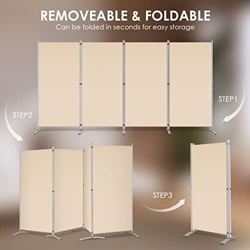 RANTILA 4 Panel Room Divider, 6 Ft Tall Folding Privacy Screen Room Dividers, Freestanding Room Partition Wall Dividers, 136''W x 20''D x 71''H, Beige - Image 5