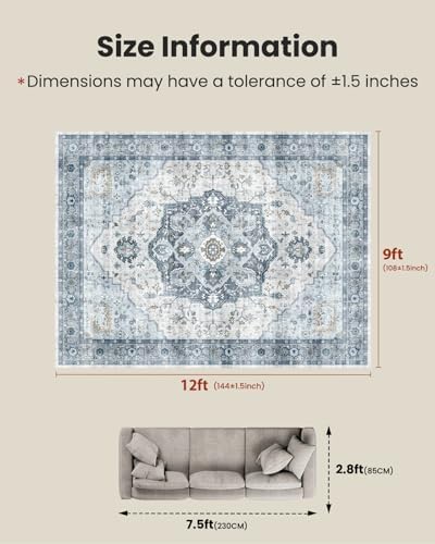 AMADA HOMEFURNISHING 9x12 Area Rug, Washable Low-Profile Large Area Rug with Non-Slip Backing & Durable Edge Binding, Vintage Large Rugs for Living Room, Bedroom - Image 2