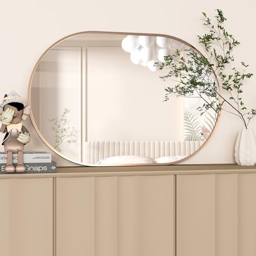 Oval Bathroom Mirror Capsule Wall Vanity Mirror, 24"x36" Pill Mirrors Wall Mounted Mirror, Large Modern Mirror with Gold Metal Frame, Decor for Entryway, Bedroom - Image 6