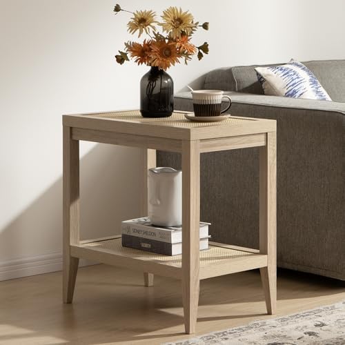 SICOTAS Rattan End Table Night Stand with Storage, Long Bedside Table by SICOTAS
