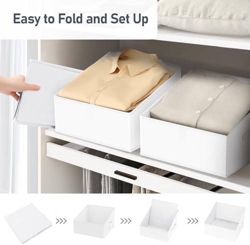 DIMJ Closet Storage Bins 6 Pack - Fabric Trapezoid Organizer Bin, Foldable Storage Baskets for Shelves, Closet Shelf Organizer, Clothing Storage Box for Toys, Books, Towel, Clothes, White - Image 5