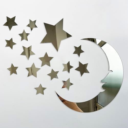 37pcs 3D Moon and Stars Silver Acrylic Wall Stickers with Adhesive Art Decal Satin Paper Baby Kids Bedroom Home DIY Decor Removable Stickers (Moon and Stars) by Unknown