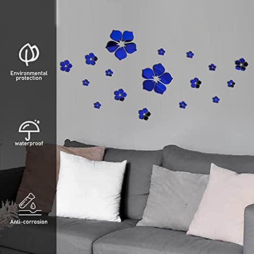 Philbinden Acrylic Mirror Floral Wall Stickers Self Adhesive Mirror Wall Decor Removable Mirror Decor 3D Flower DIY Wall Sticker for Living Room Bedroom Bathroom (Blue) - Image 5