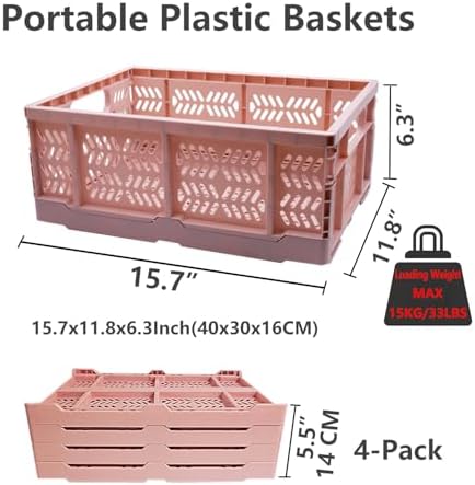 20L Foldable Crates, 4Pcs Plastic Crates Baskets for Home Office Storage. - Image 2