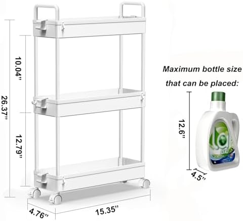 SOLEJAZZ Slim Rolling Storage Cart Skinny Bathroom Organizer, 3 Tier, White - Image 2