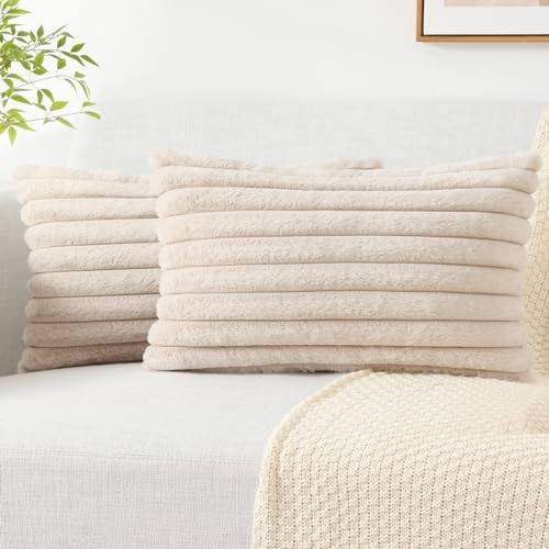 Pallene Faux Fur Decorative Throw Pillow Covers 12x20 Set of 2, Apricot by PALLENE