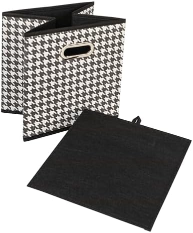 Household Essentials Foldable Fabric Storage Cubes 6-Pack – 11x11x11 Stackable Non-Woven Bins with Chipboard Sides & Grommet Handles – Closet, Shelf, Nursery, or Office Organizer – Houndstooth - Image 3