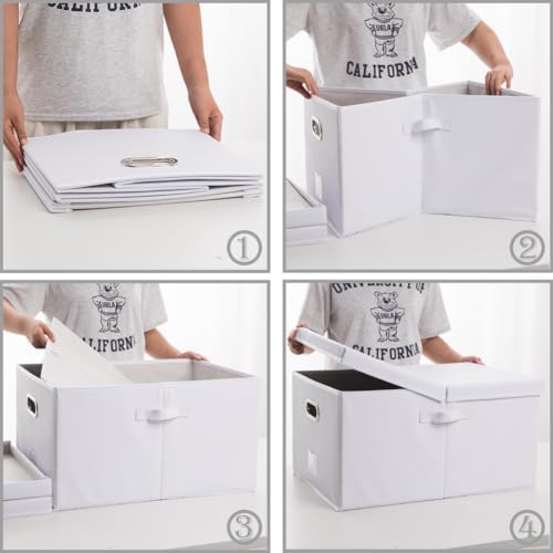PRANDOM Collapsible Storage Box with Lid [3-Pack] Leather Fabric Foldable Storage Bin Organizer Container Basket Cube with Cover for Home Bedroom Closet Office Nursery White(22.8X15.7X11.8) - Image 4