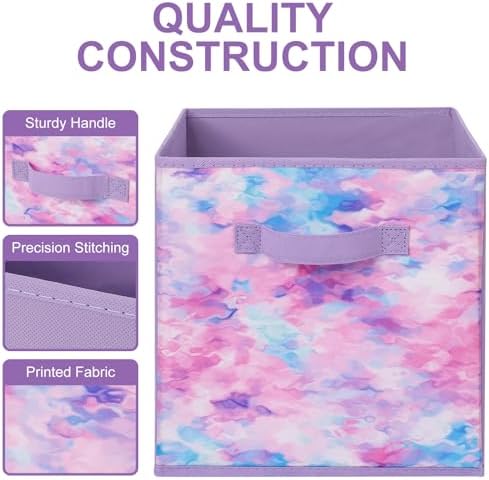 Stero Fabric Storage Cubes, 6 Pack Foldable Storage Bins with Handle, 11 Inch Box for Shelves, Closet, Organizer, Tie-dye Purple - Image 4