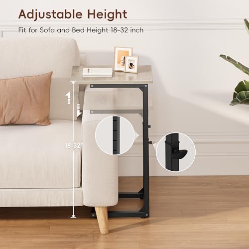Vagusicc C-Shaped End Table, 33" Tall C Table Adjustable Height Side Table, Small Couch Table with Metal Frame, Slide Under Sofa TV Tray for Living Room, Bedroom, Bedside, Small Spaces, Gray - Image 4