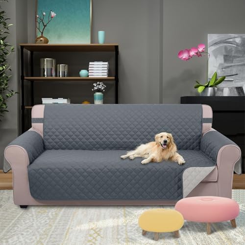 U-NICE HOME Large Sofa Cover Reversible Couch Cover, Dark Blue/Light Grey - Image 2