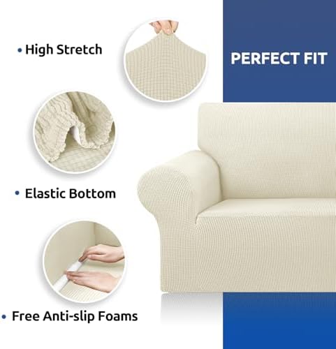 KEKUOU Stretch Couch Covers for Sofa, 3 Cushion Couch Slipcover,Beige - Image 6