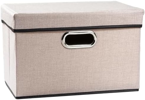 PRANDOM Foldable Storage Bin with Lid [1-Pack] Linen Fabric Decorative Storage Box Organizer Container Basket Cube with Handles Divider for Closet Office Living Room Light Grey(14.9x9.8x9.8) by Prandom