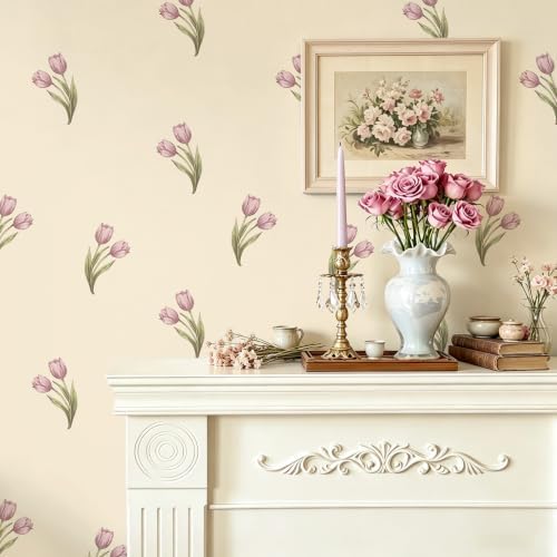 Safiyya Vintage Floral Peel and Stick Wallpaper 17.3''x197'' Retro Tulip Flower for Gilrs Room Contact Paper for Cabinets Self Adheisve Removable Wallpaper for Bedroom Accent Wall by SAFIYYA