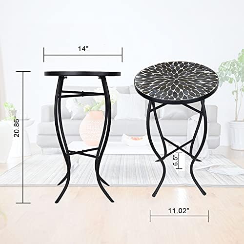 MUMTOP 14" Mosaic Outdoor Side Table, Small Round Patio Accent Table,Black - Image 6