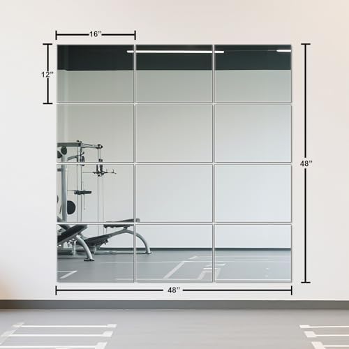 Wall Mirror Tiles Full Length, 16 x 12 Inch x 12Pcs Frameless Home Gym Mirror for Wall Mounted Decorative Full Body - Image 2