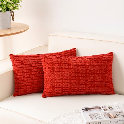 Aegero Pack of 2 Corduroy Decorative Throw Pillow Covers 12x24 Inch, Red by Unknown