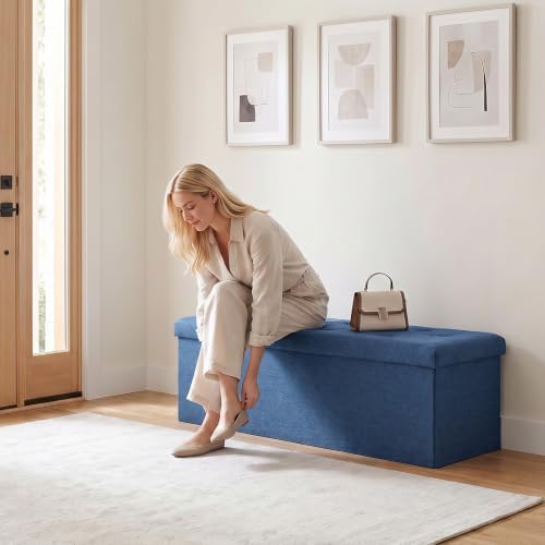 OLIXIS 43 Inch Folding Storage Ottoman Bench, Blue Ottoman with Storage - Image 2