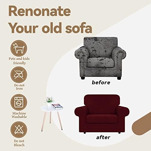 WEERRW Velvet Stretch 2 Pieces Chair Sofa Slipcovers Washable, Burgundy - Image 5