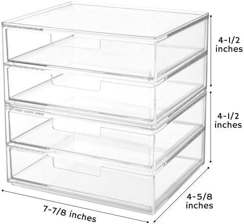 STORi Stackable Desk Drawer Organizer, Clear Pen Pencil Makeup Brush Holder for Desktops and Vanities, 4 Wide Drawers (Made in USA) - Image 2