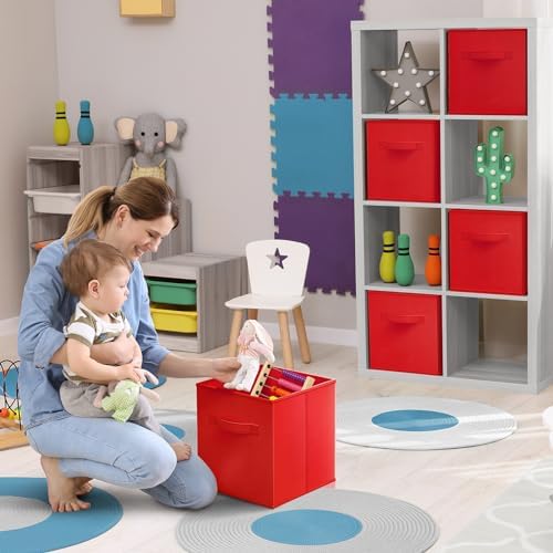 Sorbus Fabric Storage Cubes, 6-Pack Foldable Bins (13 Inch, Red) - Image 3
