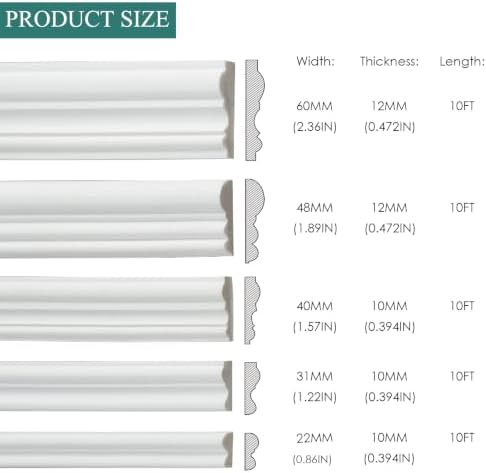Matte Flexible Self Adhesive Wall Molding Trim,DIY Arch Panelling Paintable Decor Peel and Stick Chair Rail Moulding with Free Cutting Stickers & Reinforcing Agent (Width 2.3IN) - Image 3