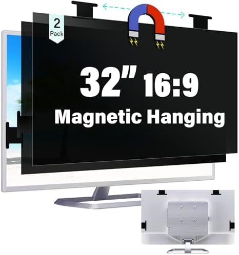 [2 Pack] Magnetic Hanging 32 Inch Computer Privacy Screen for 16:9 Aspect Ratio Widescreen Monitor, Removable Eye Protection Anti Glare Blue Light Computer Monitor Privacy Filter by MaoYeye