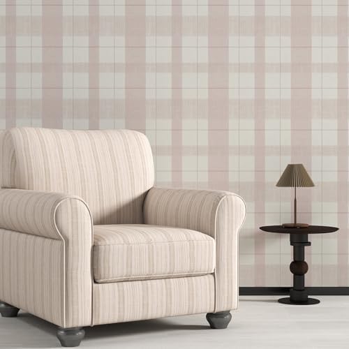 Timeet Modern Peel and Stick Wallpaper Pink Boho Contact Paper Plaid Wallpaper Waterproof Self Adhesive Removable Textured Wall Paper for Bedroom Bathroom Cabinets Wall Decor Vinyl 17.3" x 200" - Image 3
