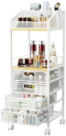 HapiRm Rolling Cart Makeup Organizer - Metal Makeup Cart with Wheels and Drawers for Small Spaces & Messy Vanities, Space-Saving Beauty Cosmetics Cart Storage Cabinet Stand for Perfume Hair Tools by HapiRm